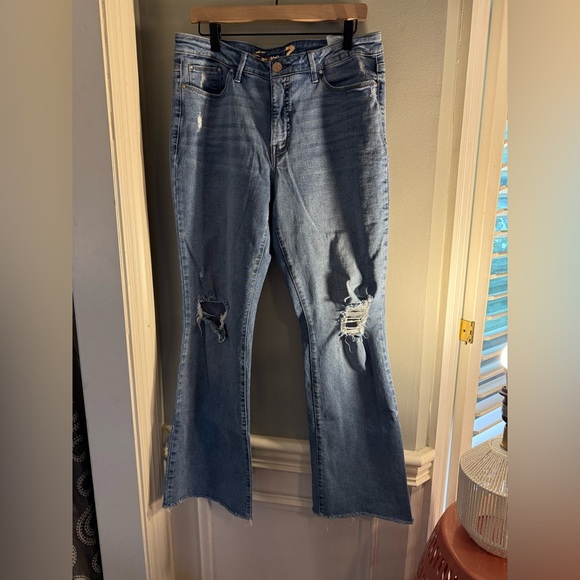 Seven7 Blue Flare Wide Leg Jeans Distressed - Picture 1 of 9